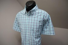 Mizzen Main Leeward Dress Shirt Trim Fit Stretch Plaid Short Sleeve Mens Sz XL