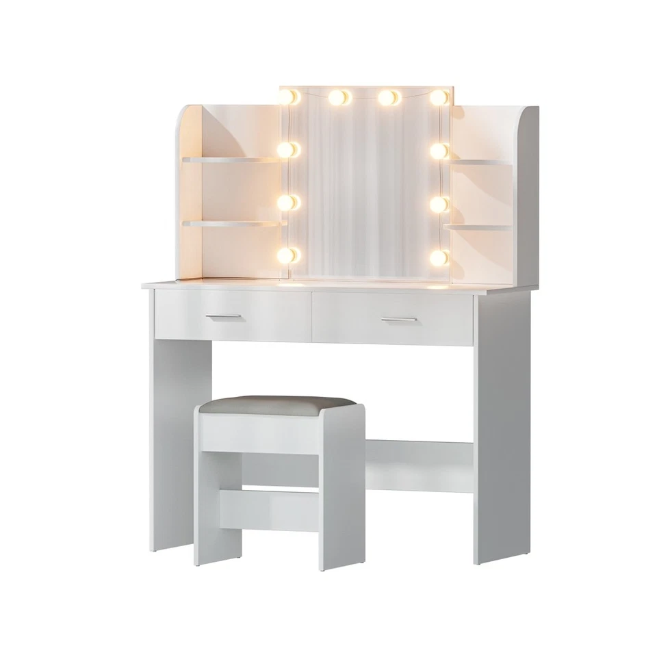 Artiss Dressing Table LED Makeup Mirror Stool Set 10 Bulbs Vanity Desk White - image 4 of 4