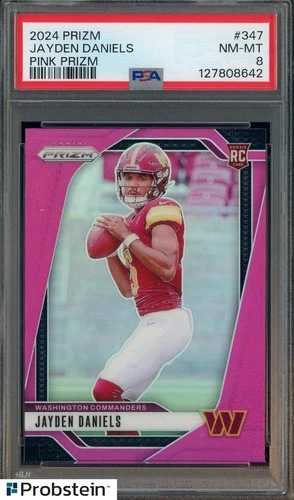 2024 Panini Pink Prizm #347 Jayden Daniels RC Rookie PSA 8 NM-MT