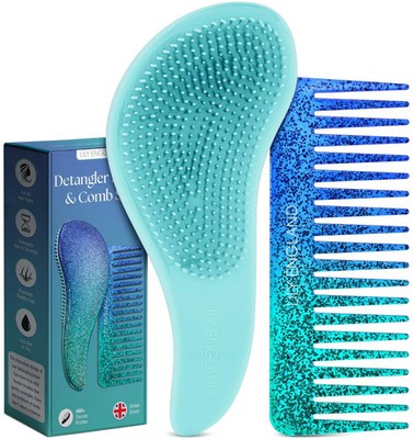 Detangler Brush & Comb Set - Lightweight Wide Tooth Detangling Tool for Women...
