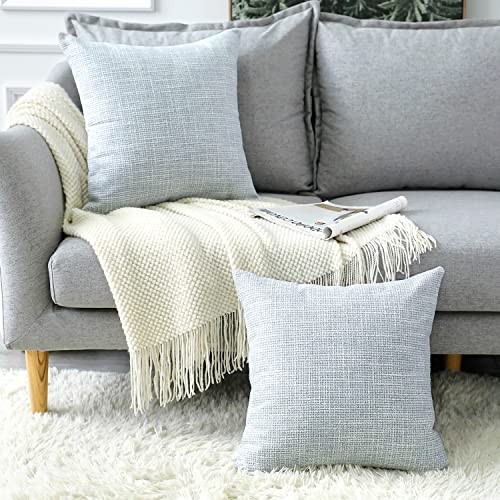 Linen Throw Pillow Covers Set of 2 Decorative 14" x 14" (Pack of 2) Blue Grey - Picture 6 of 6