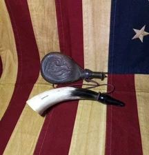 💥Antique Gun Rifle Muzzleloader Powder Accessories Brass Leather Horn