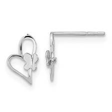 Kids Small Heart and Butterfly Post Earrings in 14k White Gold