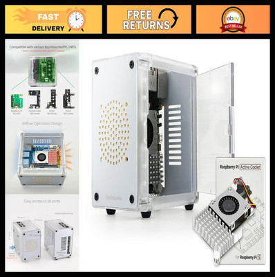 Mini PC Case for Raspberry Pi 5 - Side Door Access & Active Cooler Included