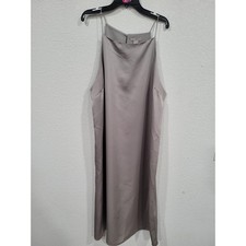 H&M Satin Midi Slip Dress Gray Spaghetti Strap Women Size L Formal #13