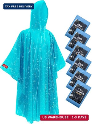 Rain Ponchos for Adults - Extra Long Emergency Poncho with Hood, 6/12/2