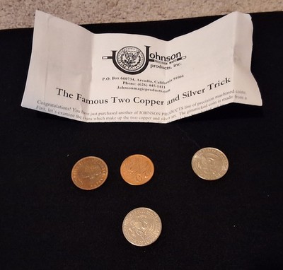 Johnson Coin Magic '' Two Copper and Silver Trick'' Coin Transpose- Discontinued