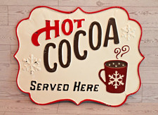 "Hot Cocoa Served Here" Embossed Metal Sign Large Winter Seasonal Decor NEW