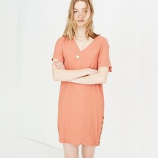 NEW Madewell Side Button Easy Dress Large Coral Orange Shift Vacation Boho