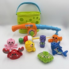 VTech Jiggle Giggle Fish Set w/ Smart Fishing Pole Basket Crab Octopus Shark