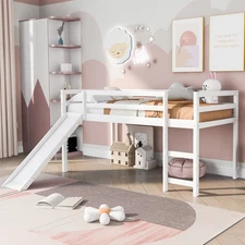 Loft Bed with Slide, Multifunctional Design, Twin
