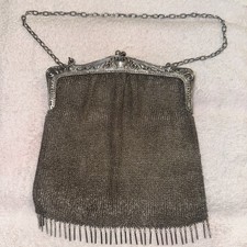 Vintage German Silver Evening Bag w/ Chain Link Mesh Drop Tassels
