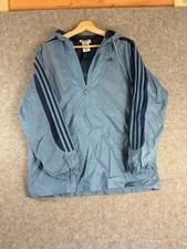 Vintage Adidas Embroidered Baby Blue Trefoil Hooded Windbreaker Jacket Size M
