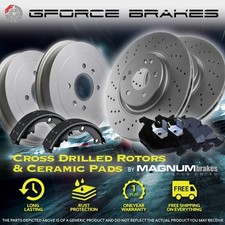 Front Drilled Rotors Pads & Rear Drums Shoes for 1997 Ford F-150 RWD 4-Wheel ABS