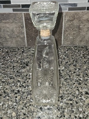 Vintage Sunflower Liquor Glass Decanter Bottle With Original Top 