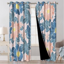 Boho Blackout Curtains for Bedroom, Floral Print Grommet Curtains 84 Inch Len...