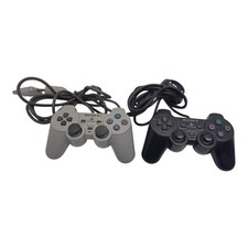 Sony PlayStation DualShock Controller Pair SCPH-1200 Black Gray OEM PS1 PS2