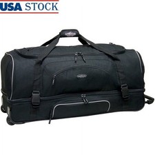 36" Rolling Duffel Bag Drop-Bottom Telescopic Handle Travel Luggage Black New