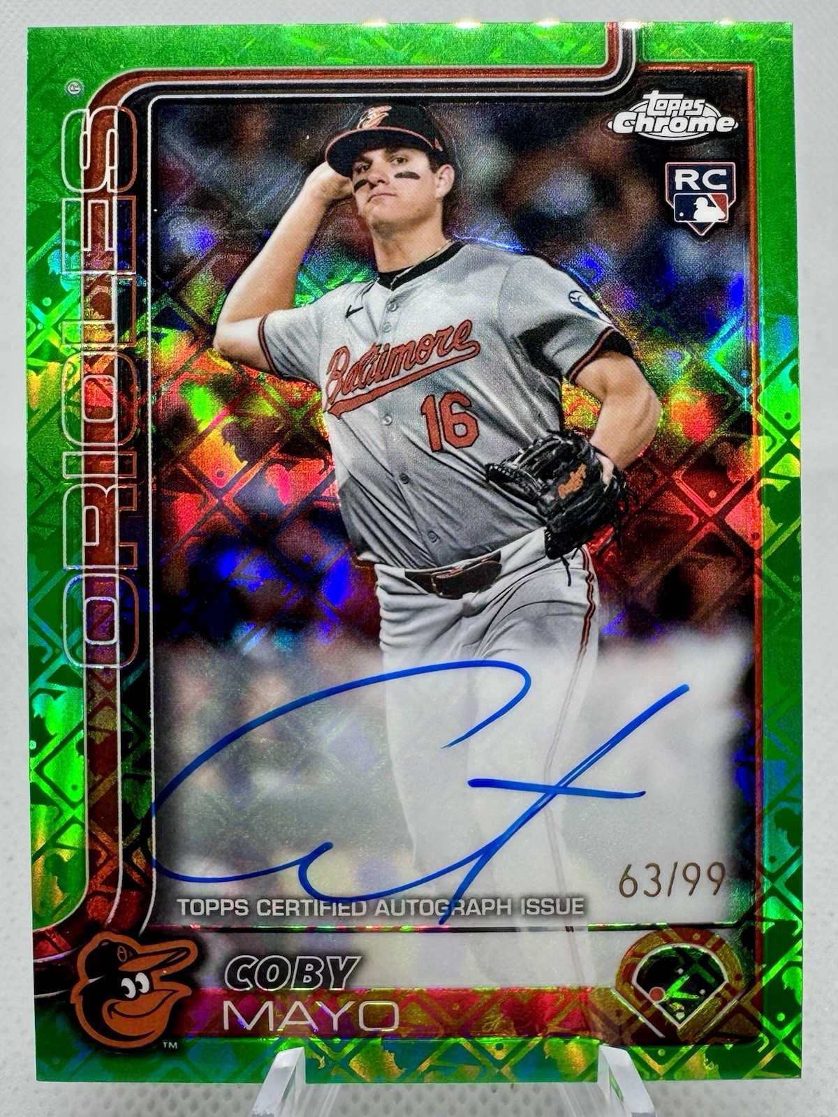 2025 Coby Mayo Topps Chrome Rookie Auto Logofractor Green /99 #RA-CMA