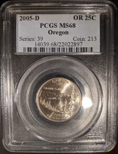 2005-d PCGS MS-68 Oregon OR Washington State Quarter True Business Strk Pop 16/0