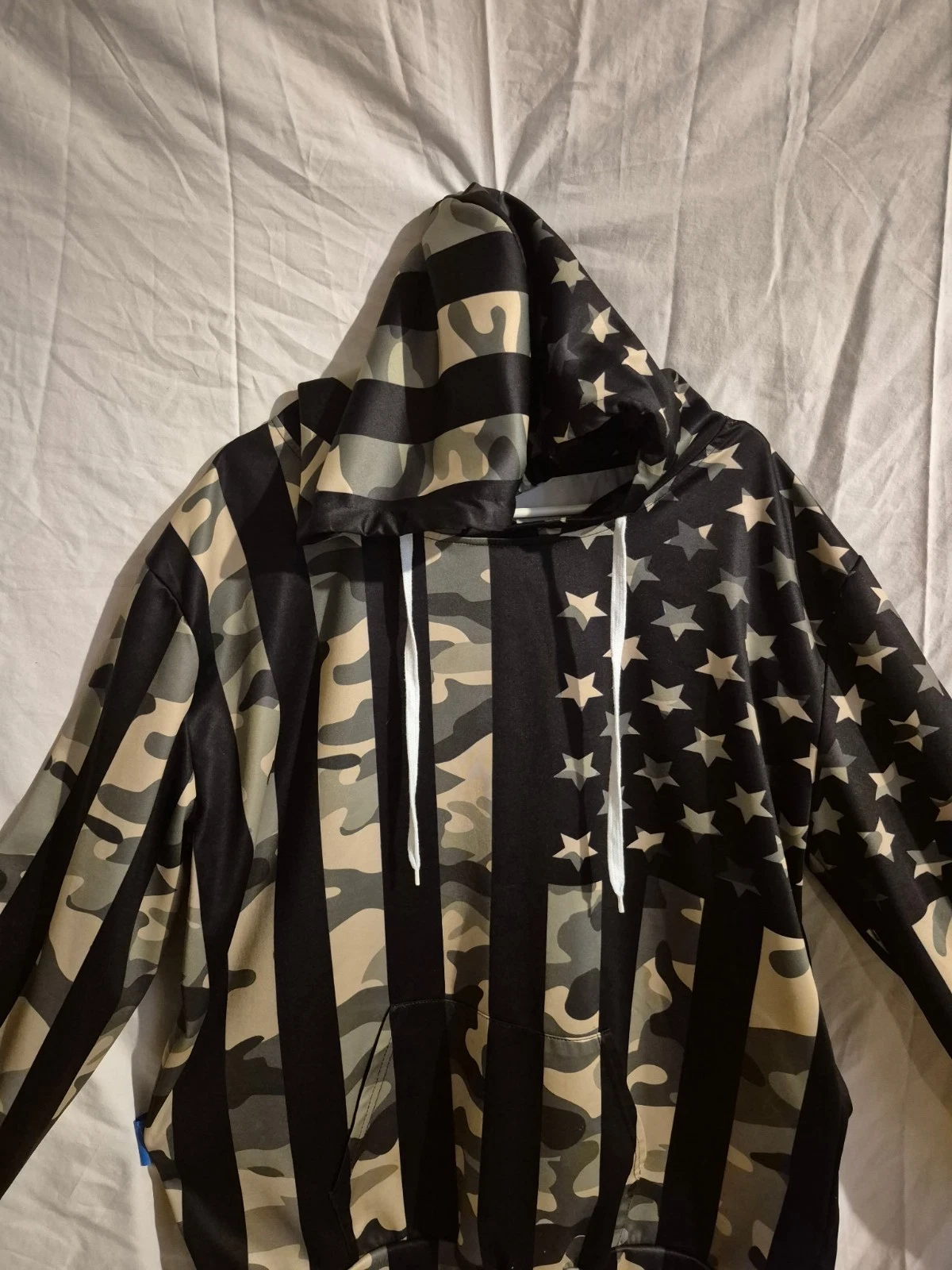 Men's Lightweight Hoodie Camo Black Hooded USA American Flag Silky XXL