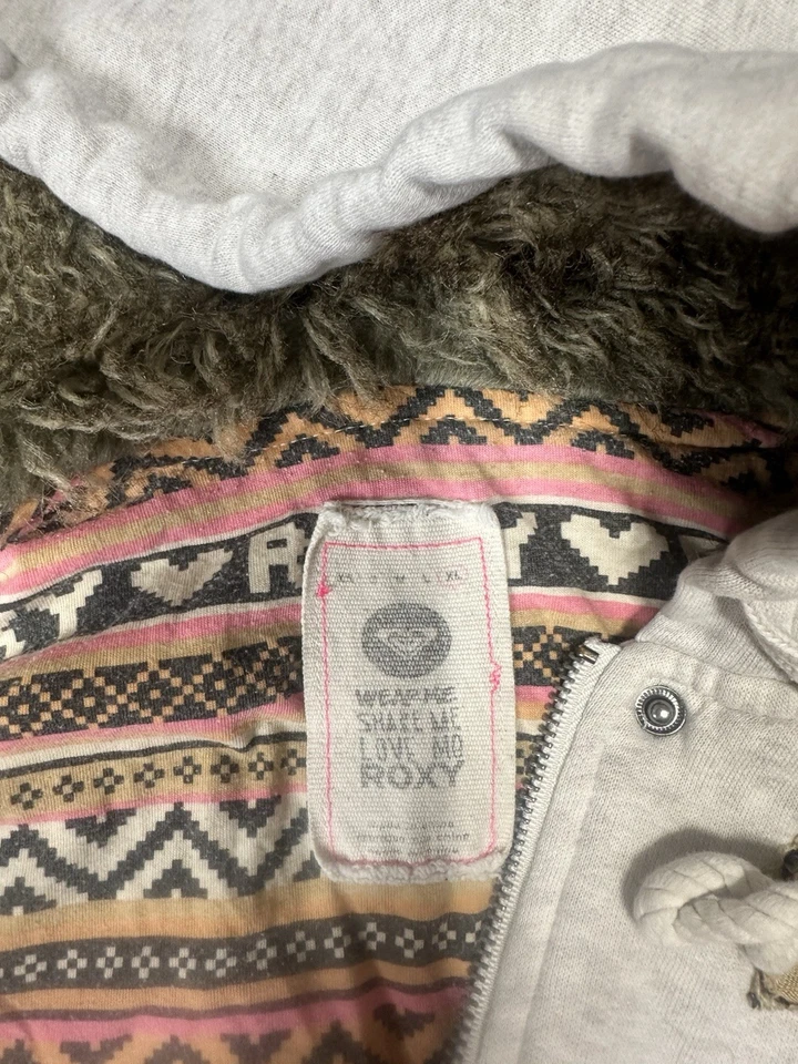 Roxy 女式拉链连帽衫 XL 码奶油色人造毛皮帽阿兹特克内饰 — 第 4/4 张图片