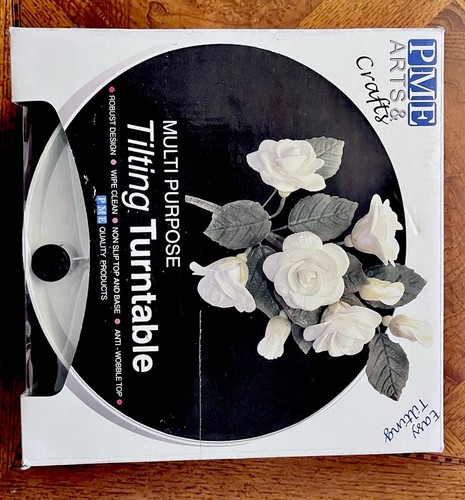 PME Tilting Round Turntable White Black Plastic Non-Slip Cake Decorating Robust