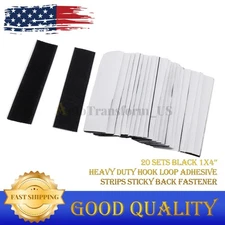 20 Sets Hook & Loop Heavy Duty Adhesive Strips Sticky Back Fastener Black 1x4"