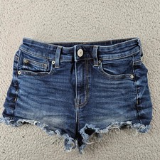 American Eagle Hi Rise Shortie Denim Jean Shorts Womens 2 Blue Super Stretch