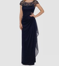 Xscape Women's Blue Embellished Scoop Neck Gown Dress Size 6