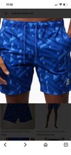 Psycho Bunny Boys XL 18-20 Blue Geometric Print Swim Trunks missing drawstring