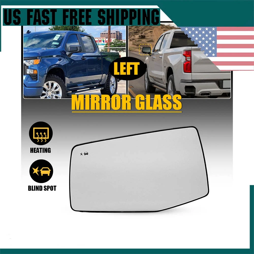 Driver Left Mirror Glass Heated W/Blind Spot for 2019-2024 Chevy Silverado 1500