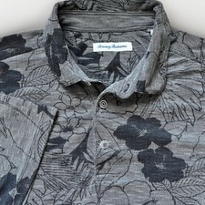 Tommy Bahama Polo Shirt Mens Large All Over Floral Blooms Tencel Black - 99