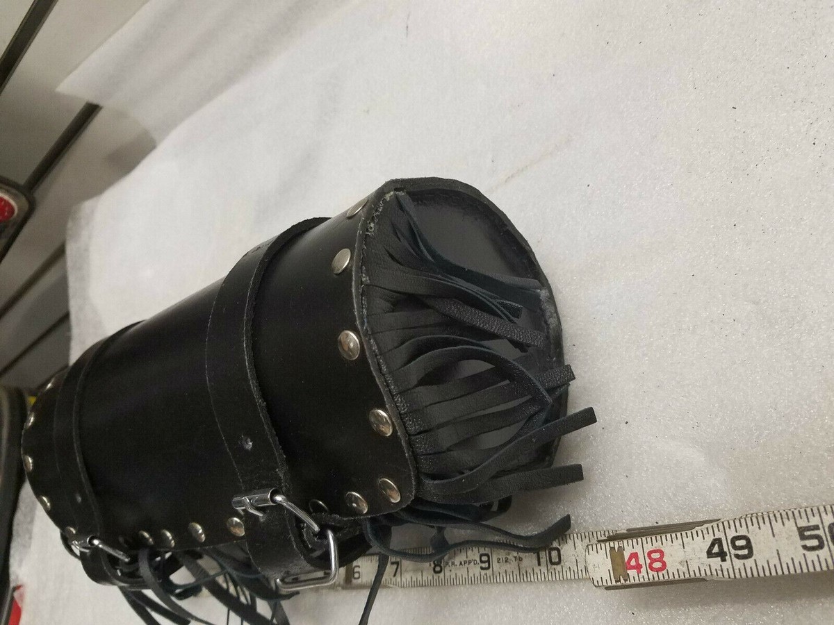 Leather Tool Roll Fork Bag Harley Honda Motorcycle 11x5 Fringe