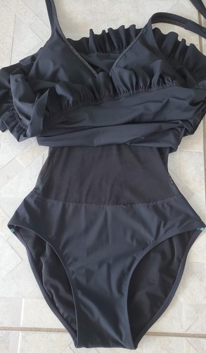 SPANX Love your Assets Gr. M schwarz Neckholder Badekleid Rüschen 1-teilig Badeanzug - Bild 5 von 8