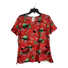 Rudolph Womens Scrub Top Shirt Size Medium Red Reindeer Christmas Short Sleeve
