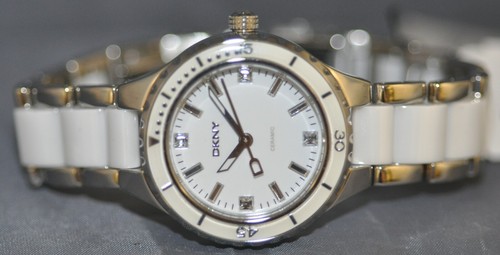 DKNY Ladies White Dial Crystal Accent White Ceramic & Steel Watch NY8498