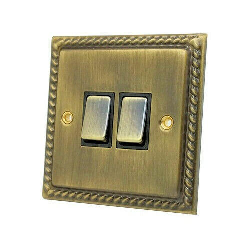 Georgian Rope Edge Antique Brass Plug Sockets Light Switches Dimmers Full Range - Picture 9 of 53