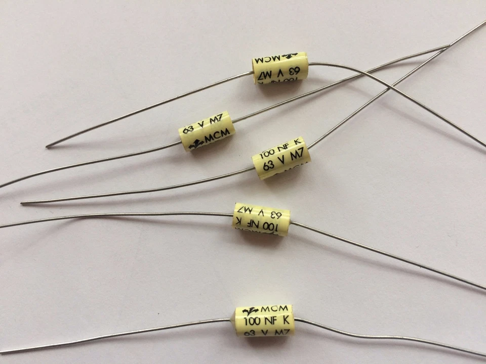 Polypropylene axial capacitor 0.1uf 100nf 63VDC vintage 10 PIECES Z1386