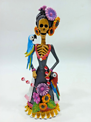 FINE ART FANCY CATRINA mexican day of the dead folk art handmade clay figure 10''
