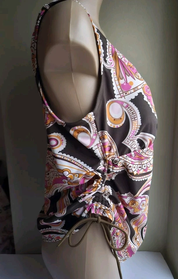 Merona Swim Top Size 18W Tankini Brown Pink Paisley Drawstring - Image 4 of 4