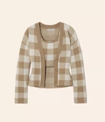 Reformation Tan Autumn Winter Cashmere Twin Set Cardigan Size M New - Picture 2 of 10