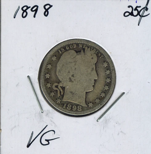 1898 Silver Barber Quarter Very Good VG Quality Sku: Bar-25 #09