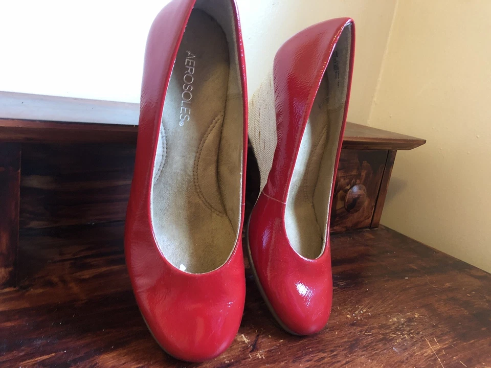 Aerosoles Mujer Talla 8M Zapatos Mules Cuña Punta Redonda Cuero Rojo Superior Sin Cordones Foto 2 de 4