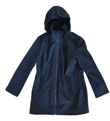 London Fog Coat Women’s LG Raincoat Black Removable Hood Full Zip 2 Pockets