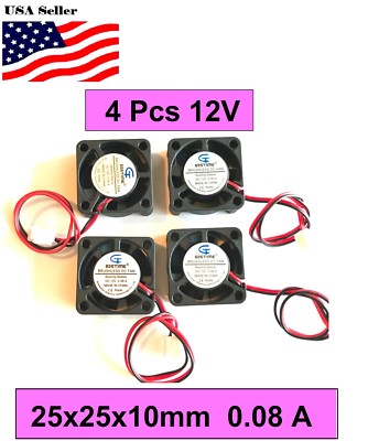 2510 Gdstime 12V 0.08 A DC 25X25X10mm 2Pin 25mm Brushless Fan Mini Cooling
