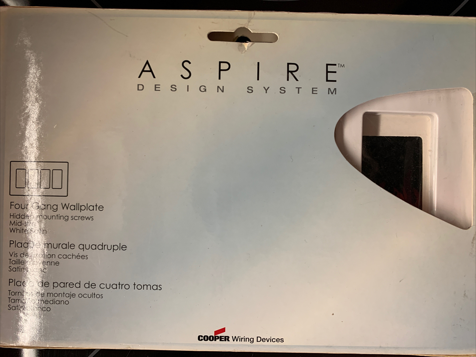 Cooper Wiring 9524White Satin Aspire Mid Size Screwless Wall Plate 4-Gang