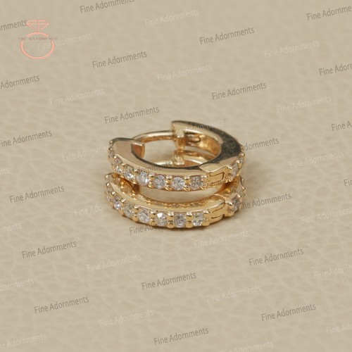 Pave Diamond Solid 14k Gold Huggie Hoop Earrings Dainty Gold Jewelry (Pair) New - Picture 5 of 10