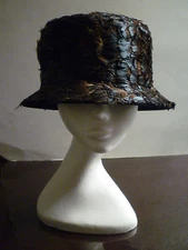 NWT MAKINS Wool Structured Hat Covered w/ Genuine Feathers in Green/Brown Shades