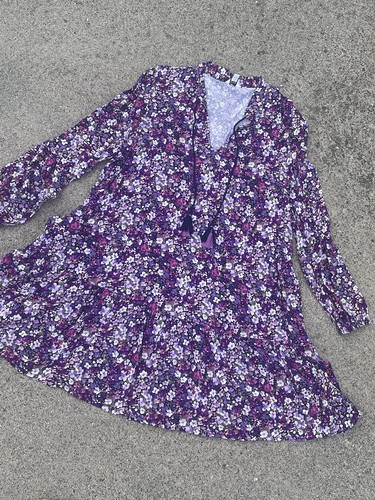CROWN & IVY Prairie Purple Wildflower Ruffle Dress Sz L BID 4 CHARITY❤️blt15m16 - 第 2/8 張圖片